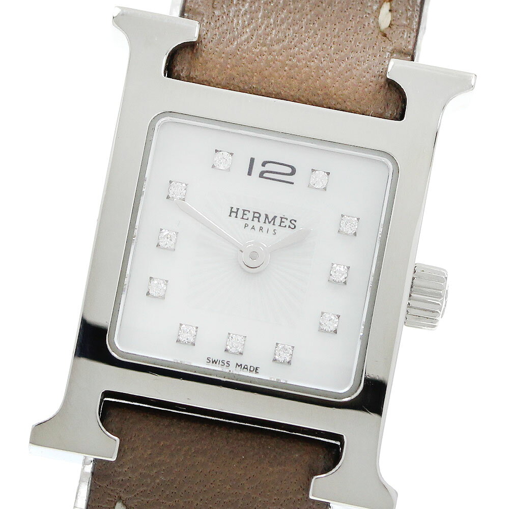 エルメス HERMES HH1.110 Hウォッチ ミニ 11Pダイヤ ホワイトシェル文字盤 クォーツ レディース 良品 _968359【中古】