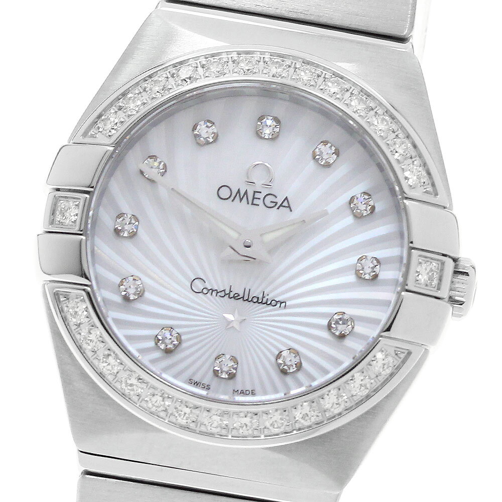 オメガ OMEGA 123.15.24.60.55.002 コンステレーション 12P ダイヤベゼル シェル文字盤 クォーツ レディース 美品 保証書付き_972585【中古】