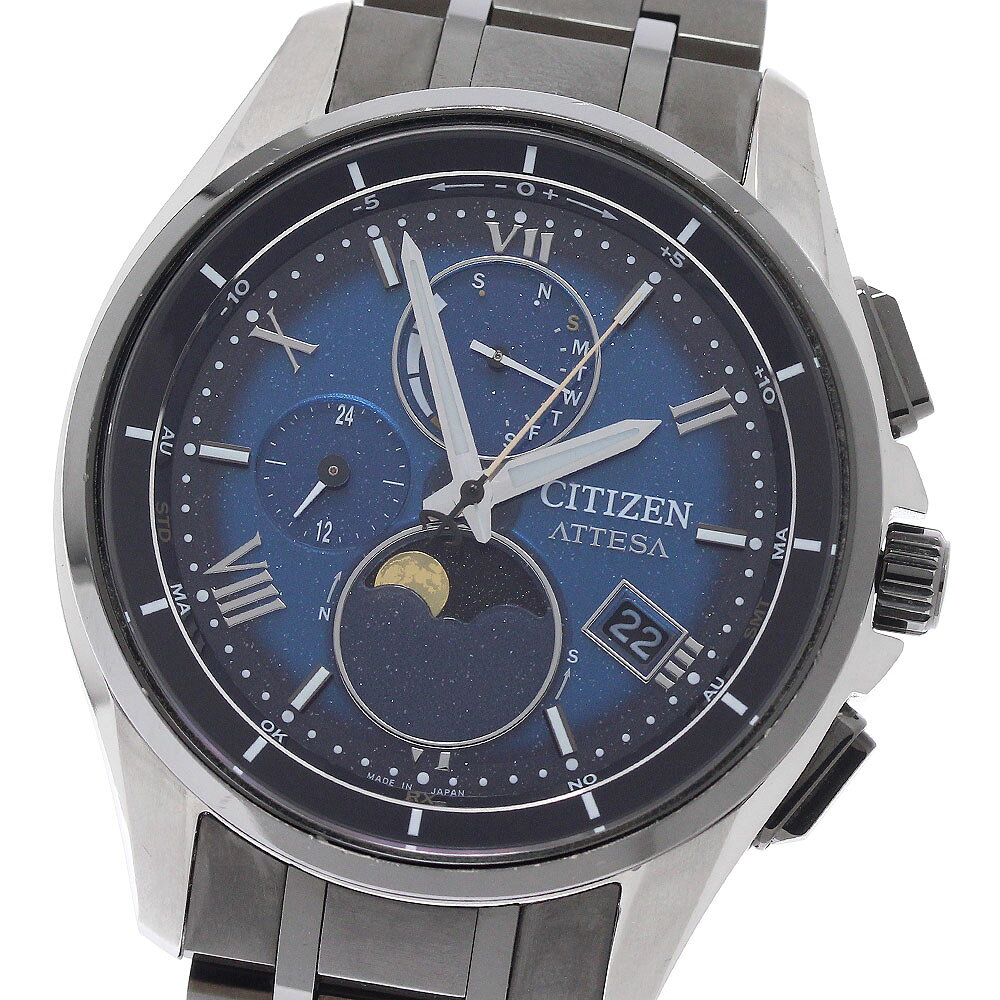 シチズン CITIZEN H874-005HK03/BY1007-602 アテッサ ダイレクトフライト ムーンフェイズ デイデイト ソーラー電波 メンズ _972178【中古】