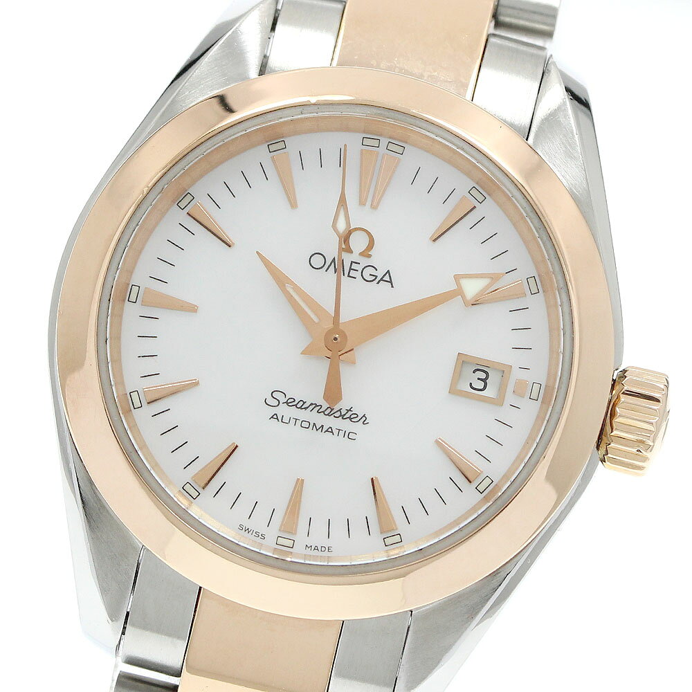 オメガ OMEGA 2373.70 シーマスター アクアテラ デイト ホワイトシェル文字盤 自動巻き レディース 箱・保証書付き_973865【中古】