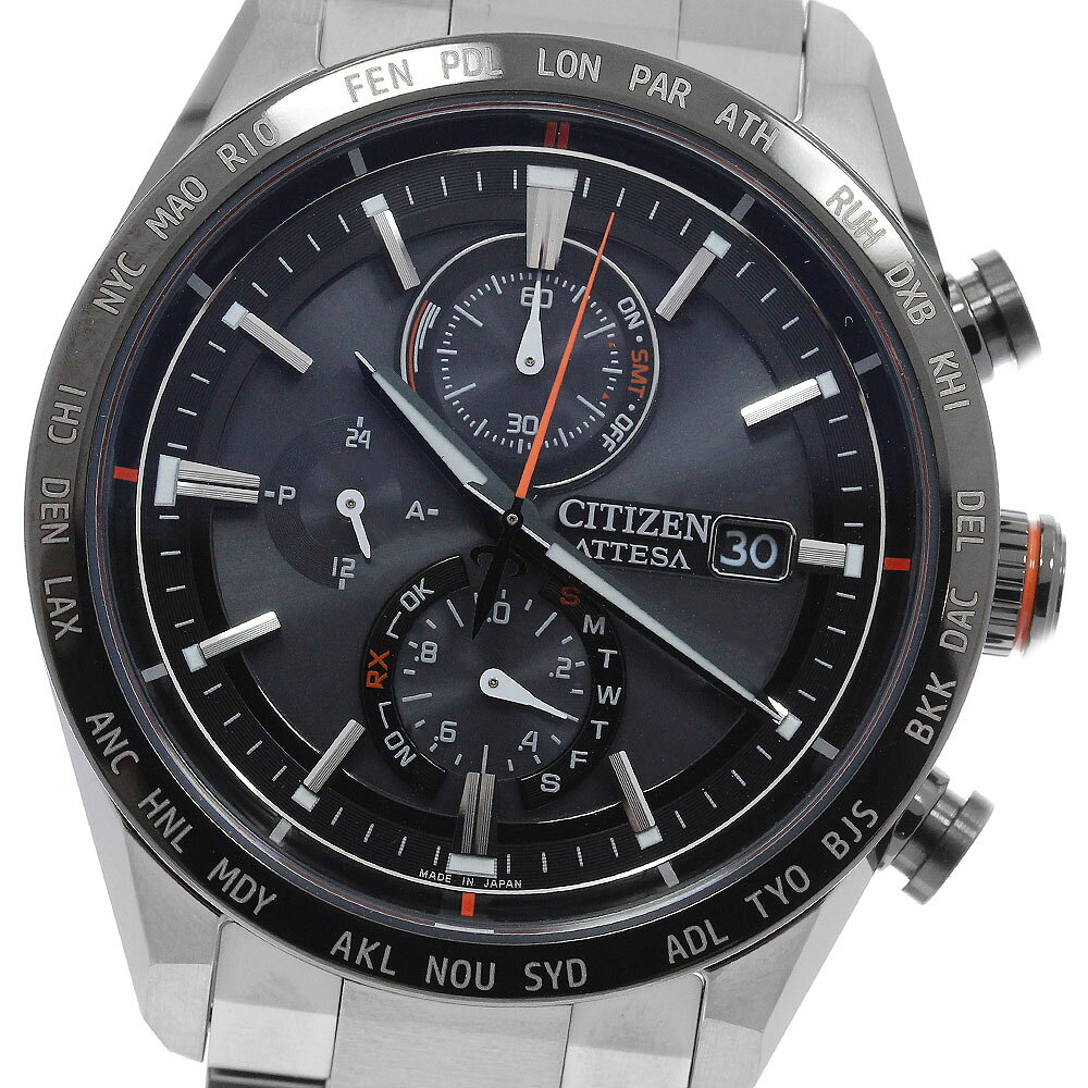 シチズン CITIZEN AT8189-61E/H800-A1CN206 アテッサ アクトライン エコドライブ ソーラー電波 メンズ 極美品 箱・保証書付き_975172【中古】