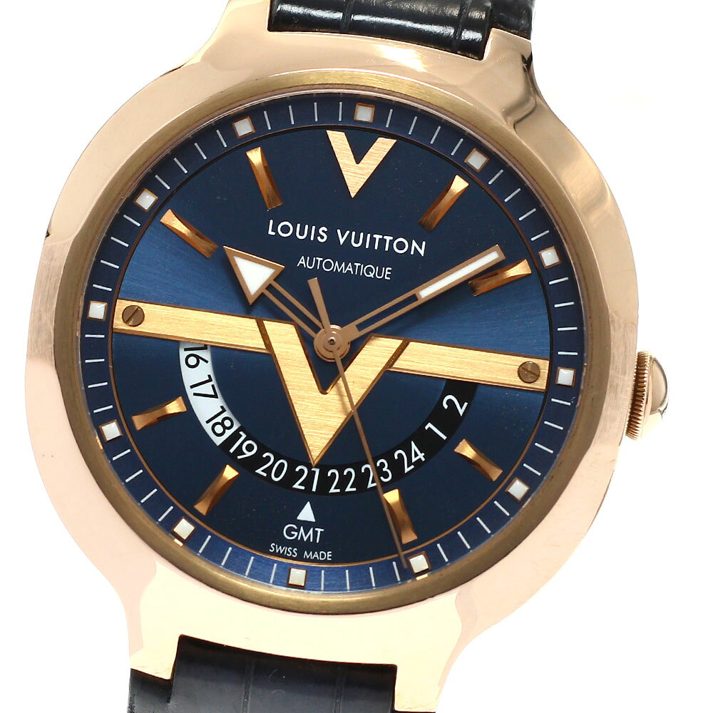 ベルト訳あり ルイ・ヴィトン LOUIS VUITTON Q7E30 ヴォヤジャー K18PG GMT 自動巻き メンズ 箱・保証書付き_960165【中古】