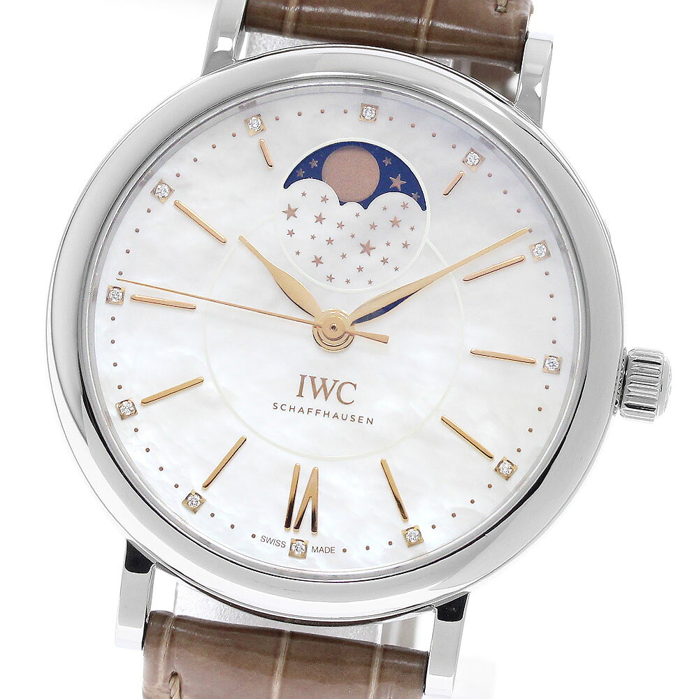 IWC SCHAFFHAUSEN IW459007 ポートフィノ オートマティック 37 12Pダイヤ ムーンフェイズ 自動巻き ボーイズ 良品 _977391