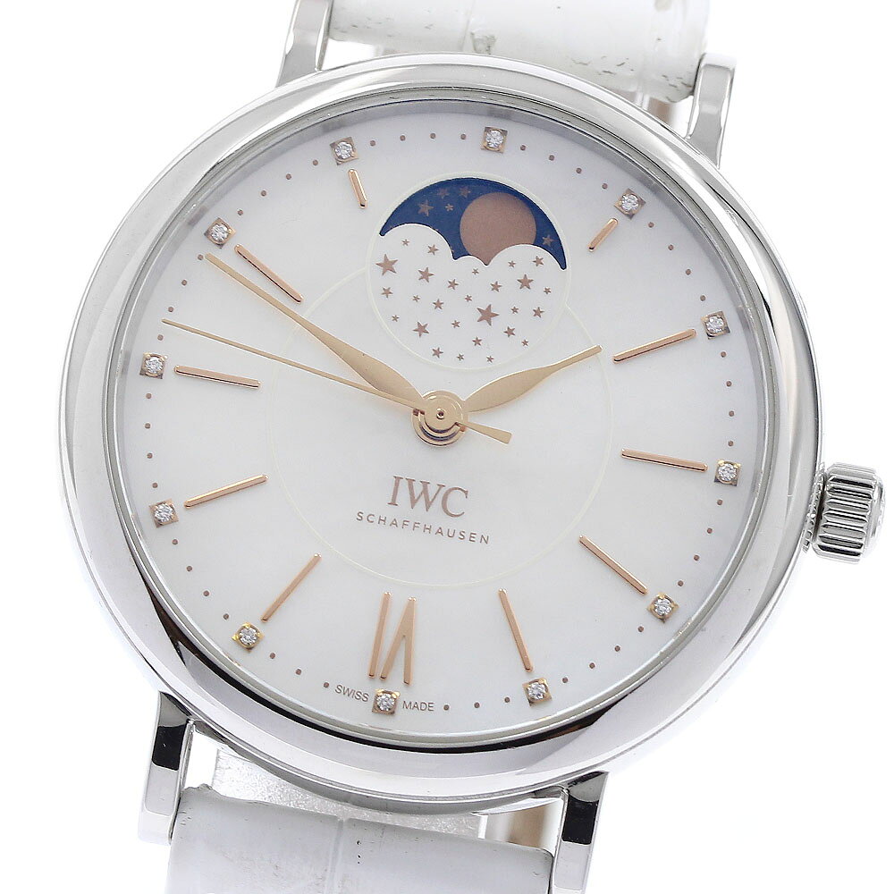 IWC SCHAFFHAUSEN IW459007 ポートフィノ オートマティック 37 12Pダイヤ ムーンフェイズ 自動巻き ボーイズ 美品 保証書付き_978868