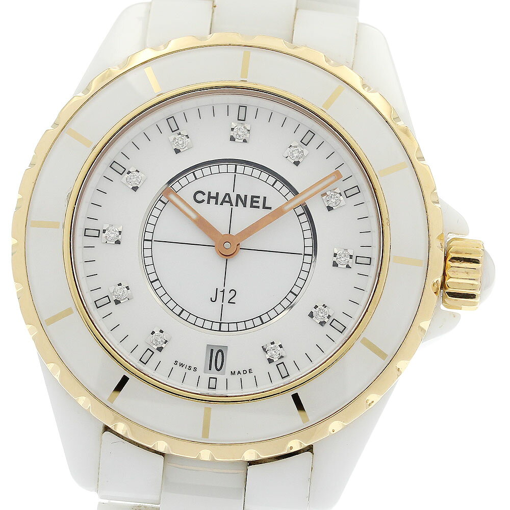 シャネル CHANEL H2180 J12 白セラミック 11Pダイヤ PGベゼル クォーツ メンズ ...