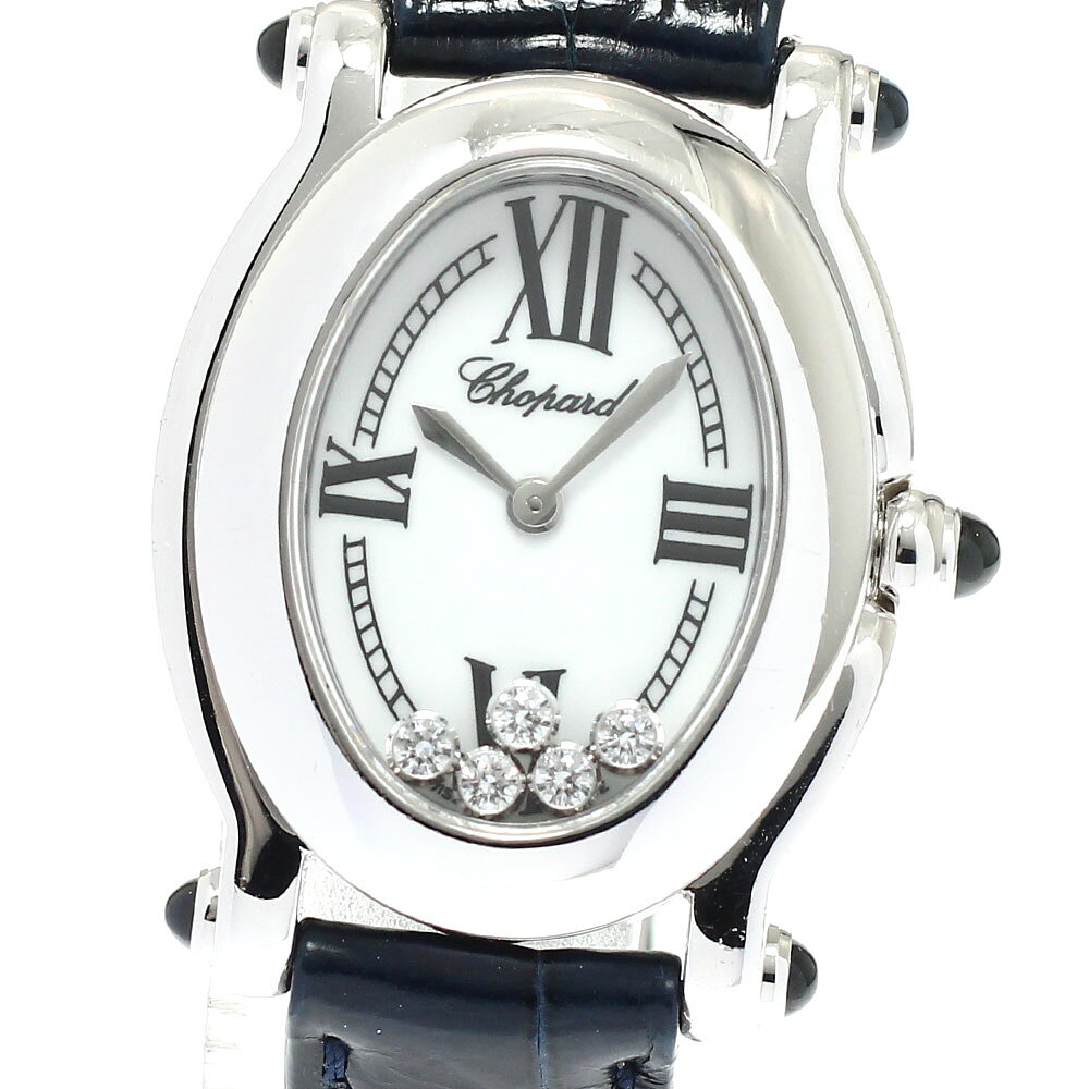 ショパール Chopard 27/7465 ハッピースポーツ オーバル K18WG 5Pダイヤ クォーツ レディース 箱付き_973635