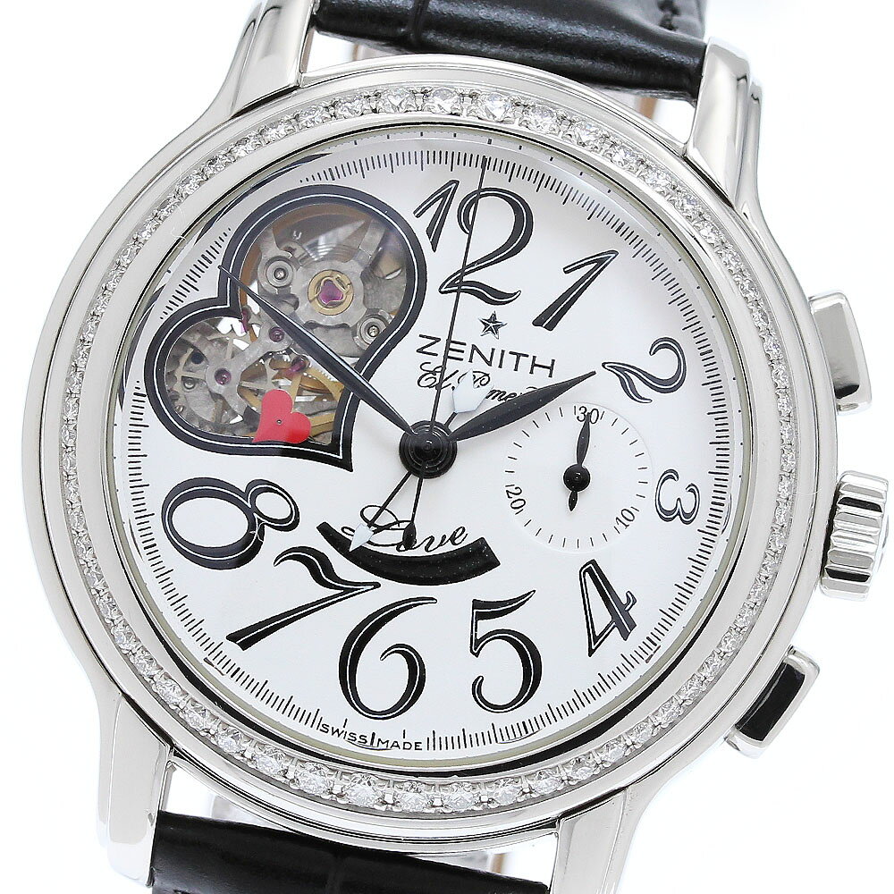 ゼニス ZENITH 16.1230.4021 エルプリメロ オープンハート ダイヤベゼル クロノグラフ 自動巻き メンズ 良品 保証書付き_979118【中古】