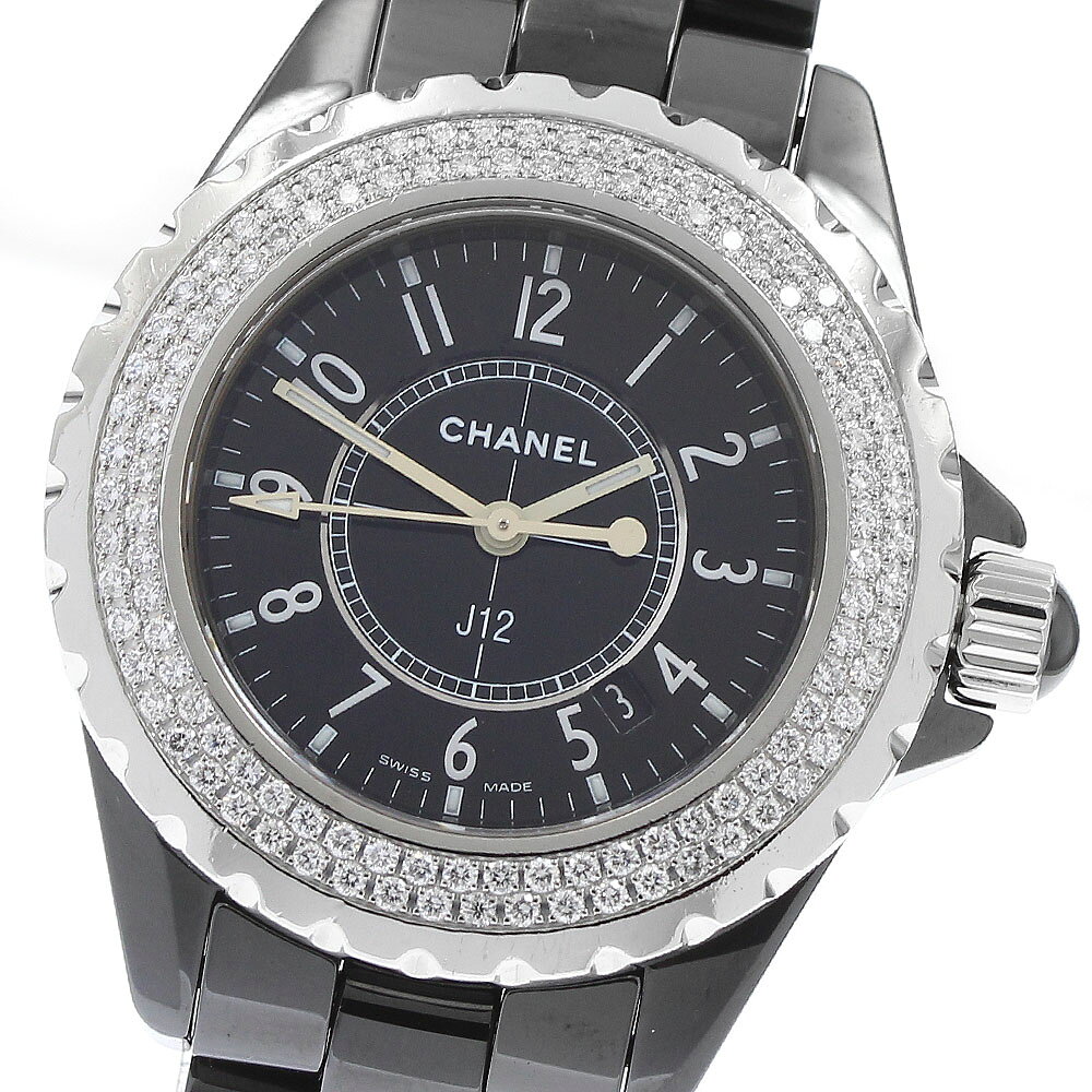 シャネル CHANEL H0949 J12 黒セラミック ダイヤベゼル クォーツ レディース 箱付き ...