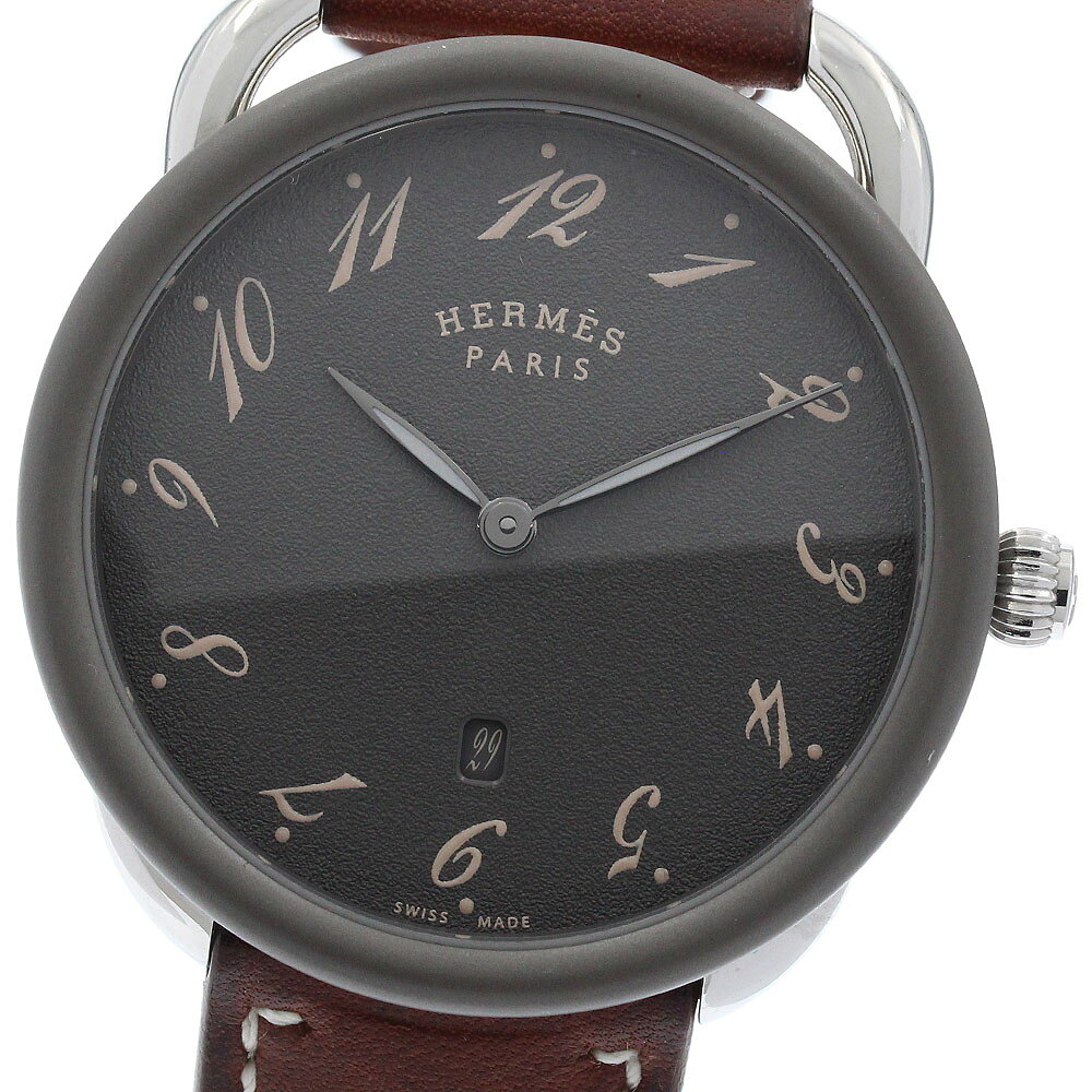 エルメス HERMES AR7Q.810a アルソーGM デイト クォーツ メンズ 箱・保証書付き_985065【中古】