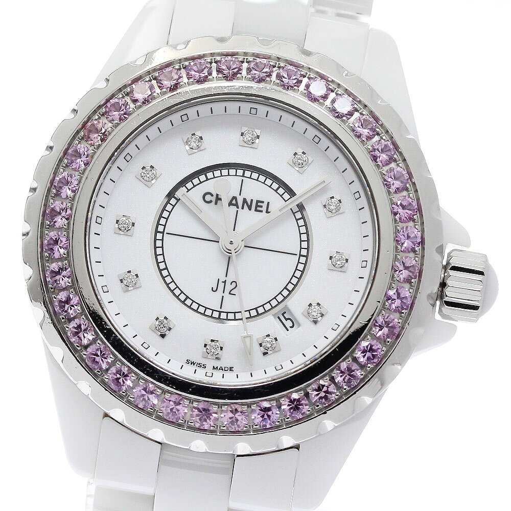 シャネル CHANEL H2010 J12 ピンクサファイアベゼル 12Pダイヤ クォーツ レディー ...