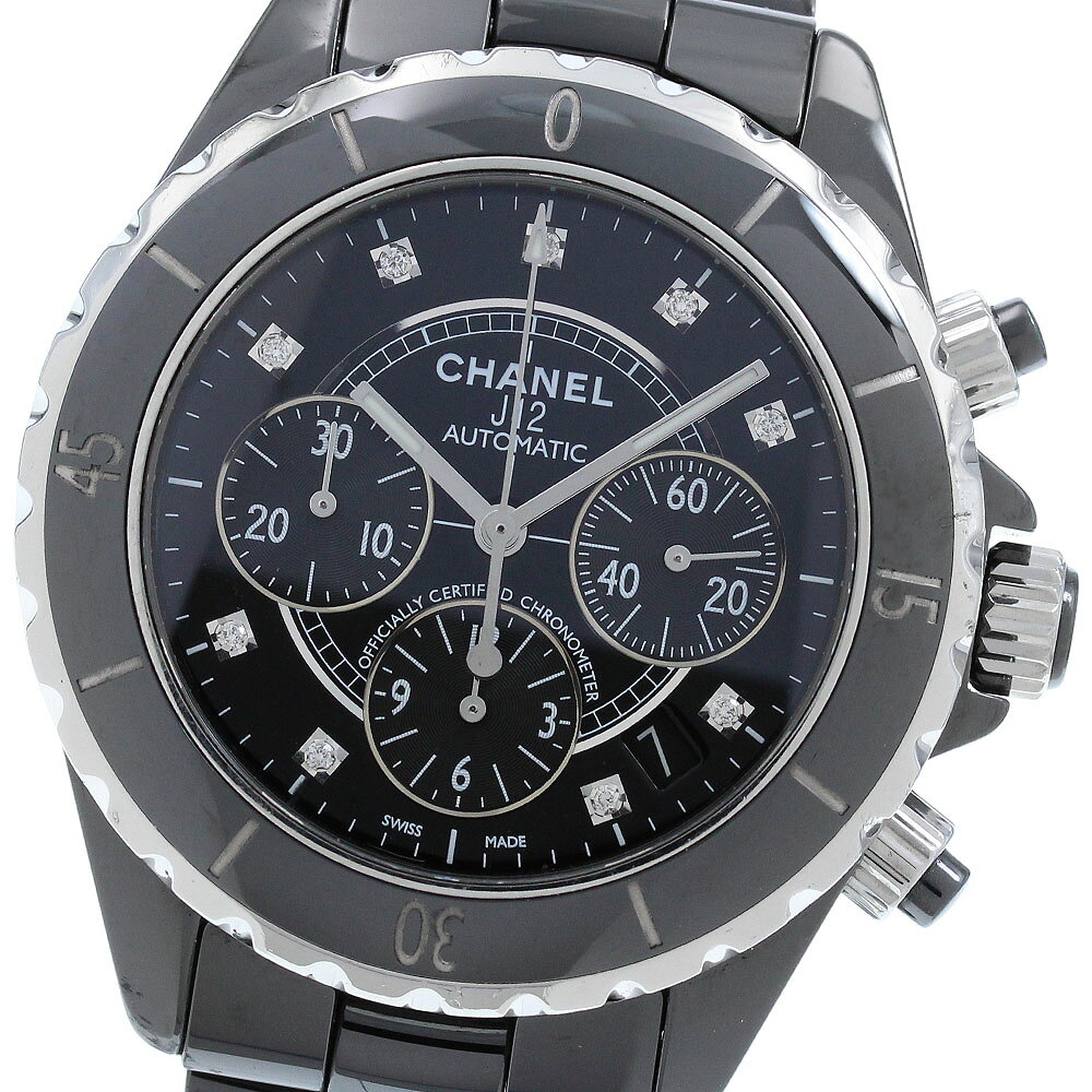 シャネル CHANEL H2419 J12 黒セラミック クロノグラフ 9Pダイヤ 自動巻き メンズ ...