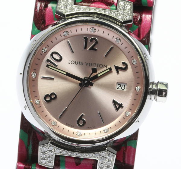 良品 箱付 ルイ・ヴィトン タンブールPM ブラッシュ ディアモン 12P・ラグダイヤ Q121Y クォーツ レディース【18104】【19013】【中古】【event10】