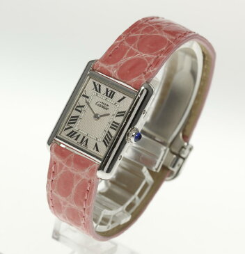 【Cartier】 カルティエ マストタンク シルバー925 Dバックル 社外革ベルト クォーツ レディース【180824】【中古】