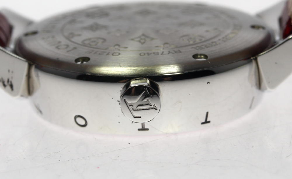 箱付き★ルイヴィトン LOUIS VUITTON タンブール Q121E SS/革 クォーツ ラグダイヤ★【181004】【18021】