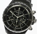※訳あり シャネル J12 H0938 41mm クロノグラフ 黒セラ 革ベルト 自動巻き メンズ 箱保付き【中古】【170704】