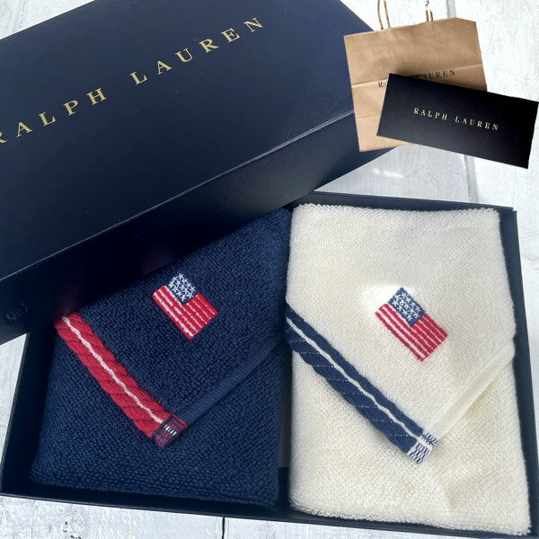 【新品■正規品■送料無料■ギフト包装無料】Ralph Lauren ラルフローレン タオルセット　ネイビー×ホワイト タオルハンカチ ギフトBOX付き ハンドタオル2枚セット母の日【2～5日到着】クリスマス プレゼント