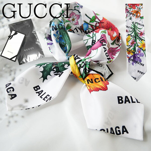 【新品■正規品■送料無料■ギフト包装無料】GUCCI◆グッチ GUCCI x BALENCIAGA フローラルシルク ネックボウ　スカーフ 6794933G001 9288 レディース　就職 入学 成人 箱付き ギフト プレゼント 誕生日 記念日のサムネイル