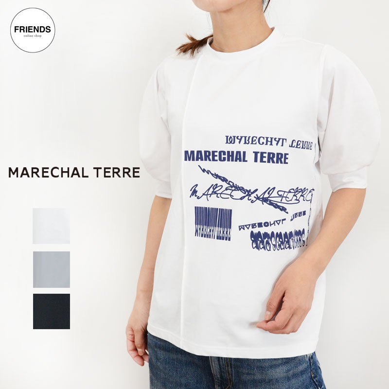 MARECHAL TERRE(マルシャルテル)パフスリーブロゴプリント Tシャツ ZMT253CT214ロゴT パフスリーブ デザインカットソー デザインTシャツ カットソー Tee シアーTシャツ デザイントップス ゆったりTシャツ サイズ38/ 30/40/50/60代 大人の女性・レディース