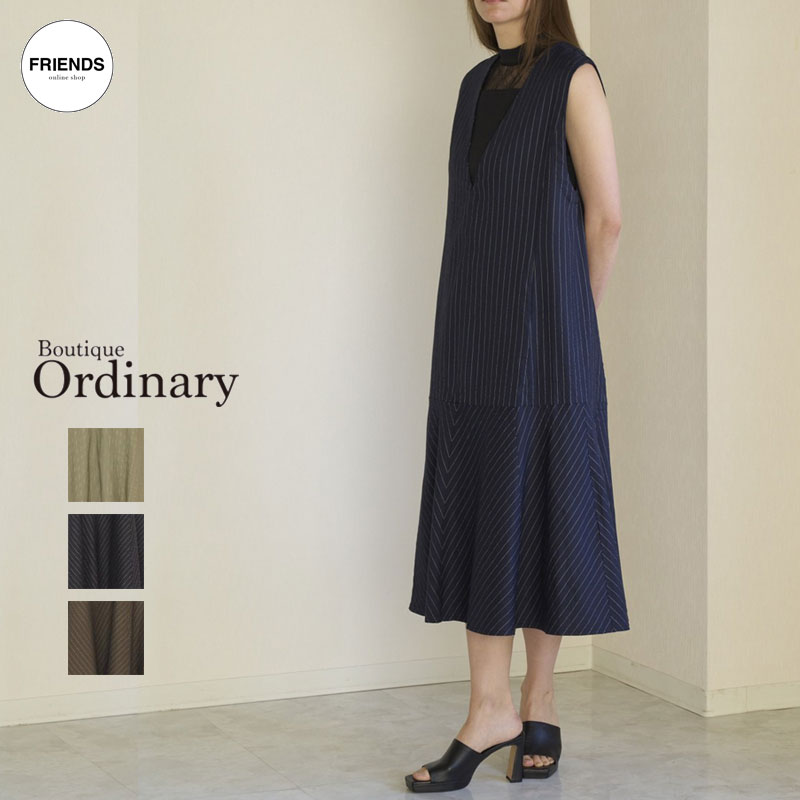 【予約】【Boutique Ordinary 2026 SS Vol2】Boutique Ordinary (ブティックオーデナリー）ピンストライプスリーブレスドレス BO26-511D ノースリワンピ ワンピース カットソーワンピ レディース オーデナリー 30/40/50/60代 ブランド サマー SUM
