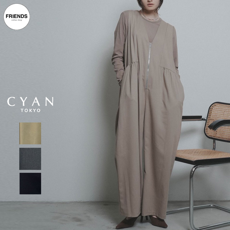 CYAN TOKYO(シアン）シャギーコンビパッチギャザーサロペ 607528 ワイドパンツ サロペット オールインワン パンツ イージーパンツ レディース シアントウキョウ シアン 30/40/50/60代 ブランド オータム ウインター WIN