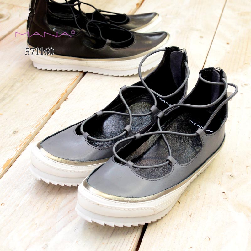 【送料無料】MANA(マナ)インヒールスニーカー(スニーカー　レザー　ブラック　グレー レディース)571160