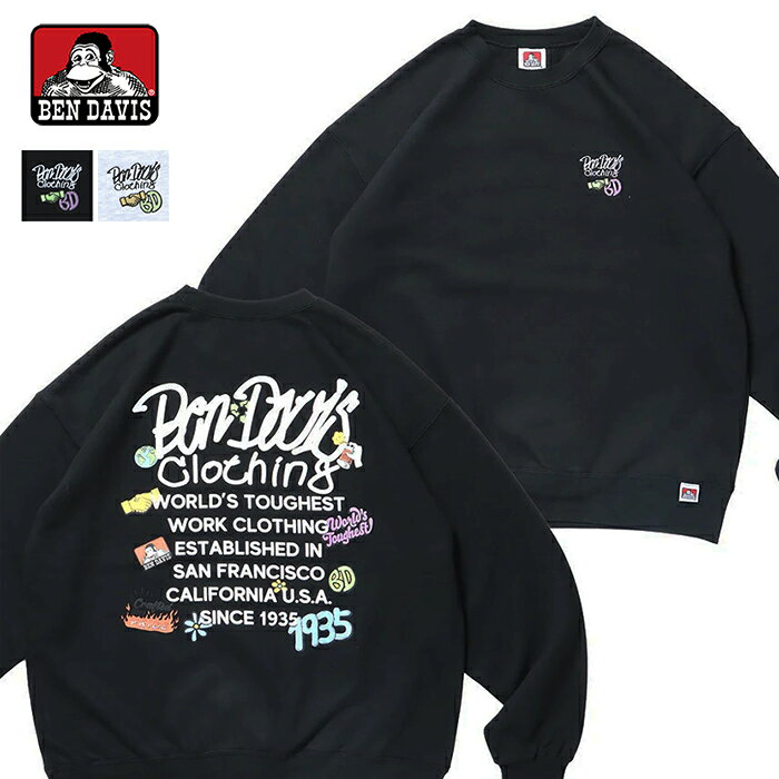 【12%OFF】 BEN DAVIS ベンデイビス グレイトフル クルーネックスウェットシャツ GRATEFUL CREW (裏起毛) / メンズ トレーナー オーバーサイズ バックプリント ワンポイントロゴ 長袖 コットン 男性用 クリスマス ギフト ゴリラ C-24780066 【沖縄・離島は配送不可】