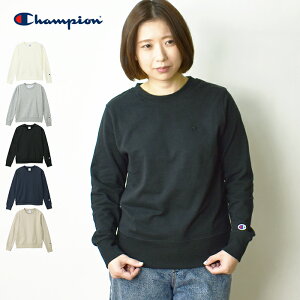 【12/26(火)12時59分まで！15％OFF】【メール便送料無料】 Champion チャンピオン レディース クルーネックスウェットシャツ (裏毛) 23FW / トレーナー 長袖 ワンポイントロゴ刺繍 ウィメンズ 女性用 USAコットン 綿 リサイクルポリエステル CW-Y018