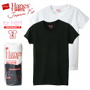 【クーポンで5 OFF対象！5/7まで】【メール便送料無料】 Hanes ヘインズ ジャパンフィット レディース クルーネックTシャツ 5.3オンス ブラック/ホワイト アソート2枚組パックT / 女性用 半袖Tシャツ 丸首 白 黒 無地 コットン 綿100 インナー HW5320-998