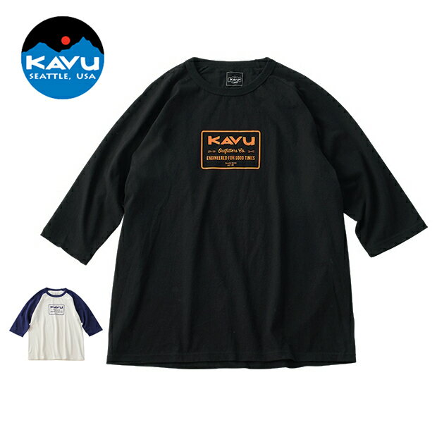  KAVU カブー エンジニアード ベースボールTシャツ / ENGINEERED BB TEE メンズ ラグランスリーブ Tシャツ 七分袖 ロゴプリント コットン 綿100% ブラック ホワイト 黒 白 (19821016)