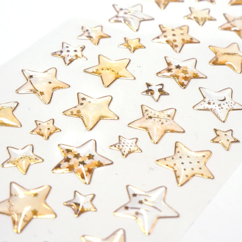 ふち箔クリアドロップシール 星 ゴールド ぷっくり 立体 エポキシ コレクション デ...