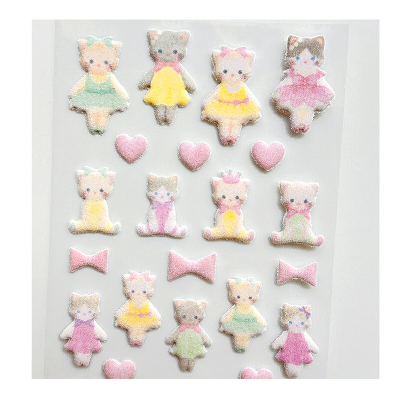 【人気商品】フロッキーシール ねこ もこもこ・バレエ・ふわふわ質感が可愛い デコ...