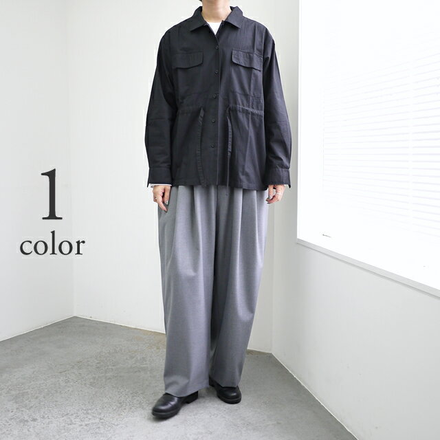 Rakuten - 【楽天スーパーセール】【SALE 30％OFF】SOIL ソイル 40’S POPLIN PLAIN REGULAR COLLAR FLAP POCKET SHIRT [NSL25541] / レディース シャツ ポケット カジュアル ブラック 黒 ドローコード