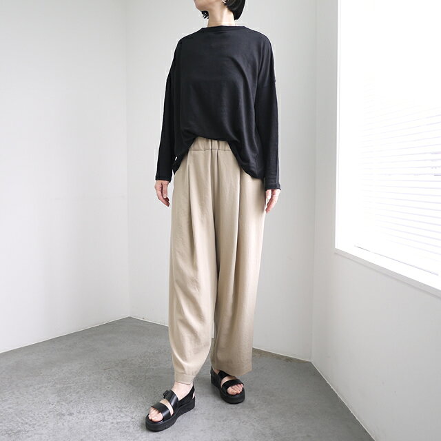 【再入荷】TRAVAIL MANUEL トラバイユマニュアル リネン 天竺 ロングスリーブ プルオーバー [2023] / レディース トップス 長袖 カットソー Tシャツ ドロップショルダー シンプル ナチュラル カジュアル リラックス きれいめ ブラック 黒 グレー 日本製 clothes-tile-10010378 clothes tile サンプル画像2