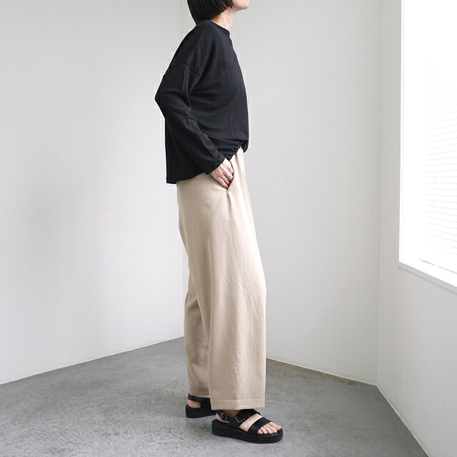 【再入荷】TRAVAIL MANUEL トラバイユマニュアル リネン 天竺 ロングスリーブ プルオーバー [2023] / レディース トップス 長袖 カットソー Tシャツ ドロップショルダー シンプル ナチュラル カジュアル リラックス きれいめ ブラック 黒 グレー 日本製 clothes-tile-10010378 clothes tile サンプル画像3