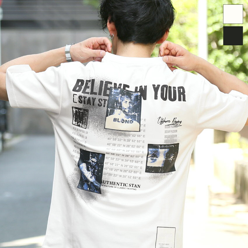 乐天商城 - 半袖Tシャツ バックプリント フォトプリント Tシャツ 半袖 メンズ レディース コラージュ プリント ロゴ 丸首 クルーネック ゆったり グラフィック ストリート カジュアル 白 黒 ホワイト ブラック 夏服 春服 20代 30代 40代 レディース M L aa-3640