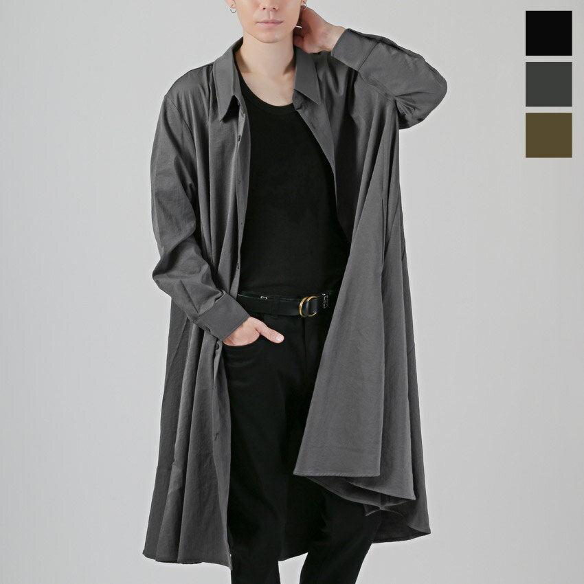 【送料無料】シャツコート メンズ レディース ロングコート コート スプリングコート トレンチコート 長袖シャツ レギュラーカラー ロング丈 膝下 秋 春 ドレープ ビッグシルエット オーバーサイズ ワンピース ボタン 黒 ブラック チャコール グレー カーキ M L aa-3754