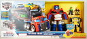 Deluxe Set Transformers Rescue Bots Optimus Prime with Trailer and Bumblebee and 2 human figures Hasbro トランスフォーマー