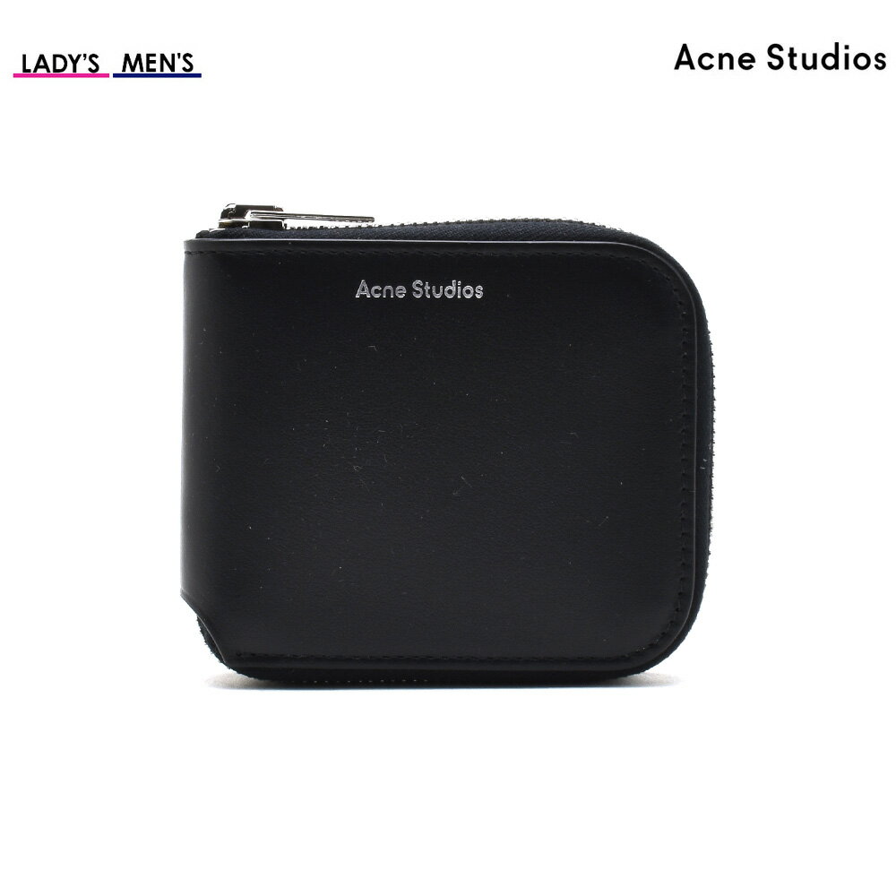 アクネストゥディオズ 二つ折り財布 レディース メンズ ラウンドファスナー ブラック 黒 Acne Studios