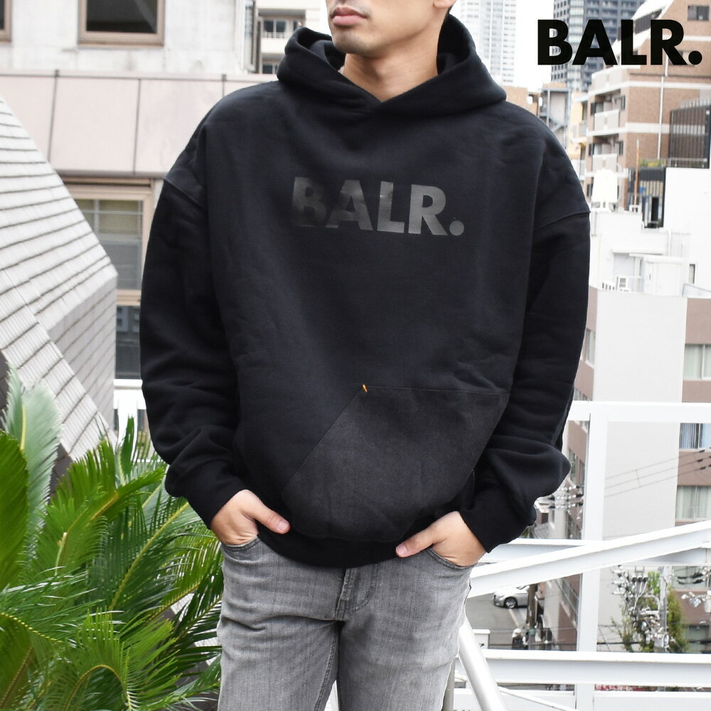 ボーラー パーカー メンズ プルオーバーパーカー フーディー コーデュロイ切替 ブラック 黒 BALR. JOEY BOX BRAND POCKET HOODIE【送料無料】