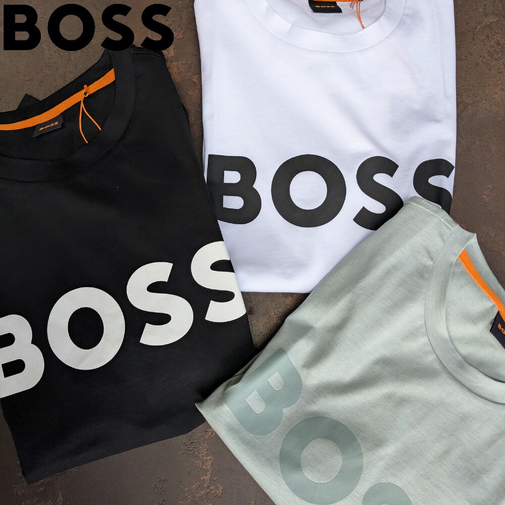 Rakuten - 【楽天スーパーSALE】ボス BOSS Tシャツ メンズ カットソー コットンジャージー ラージロゴ プリントTシャツ ブラック ホワイト オープングリーン THINKING 1 50481923【送料無料】