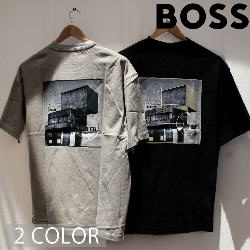 樂天商城 - ボス BOSS Tシャツ メンズ カットソー リラックスフィットTシャツ ブルータリズム コットンジャージー アートワーク ブラック クルーネック オープングレー Te Brutalism 50561855【送料無料】