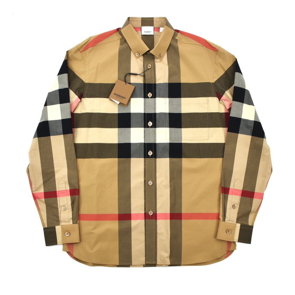 バーバリー バーバリー ボタンダウンシャツ メンズ 長袖 シャツ タータンチェック ベージュ ブラウン BURBERRY CHECK STRETCH COTTON POPLIN SHIRT【送料無料】