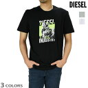 ディーゼル Tシャツ メンズ カットソー プリントTシャツ 半袖 クルーネック ブラック ホワイト グレー DIESEL T-DIEGOS-K44