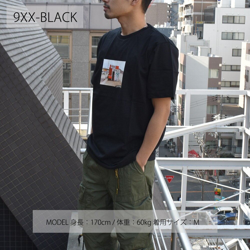 ディーゼル Tシャツ メンズ カットソー 半袖 クルーネック フォトT ブラック ホワ...