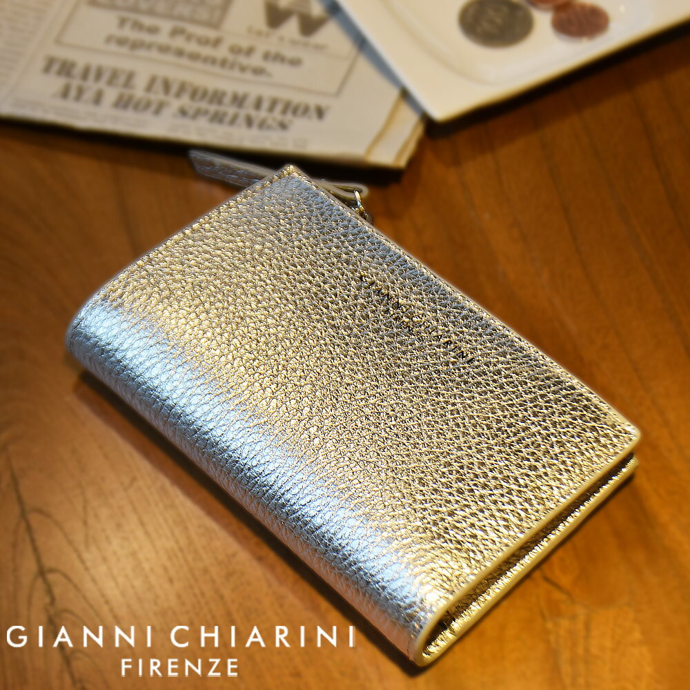 ジャンニキアリーニ GIANNI CHIARINI 二つ折り財布 レディース スリムバイフォールドウォレット 財布 コンパクトウォレット 小銭入れ付き シルバーメタリック DOLLARO LAMINATO PF6003