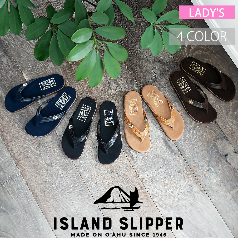 アイランドスリッパ ISLANDSLIPPER トングサンダル レディース サンダル ビーチサンダル ハイビスカスモチーフ フラワーモチーフ スエード ブラック ブラウン ネイビー スパイス LEATHER THONG FLAT WITH HIBISCUS【送料無料】