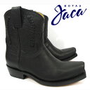 【Jaca / ハカ】 Botas Jaca（ハカ）は1942年にブーツの激戦区であるメキシコに工場を構え、伝統と技術を受け継ぎ今日に至る老舗ブランドです。 革の品質管理はもちろん、デザインなど細部にまでスタッフに管理され、より選ばれた素材を厳選するなどの拘りは、50年以上の経験と数多くのブーツを作り続けた結果であり、完成された技術です。 技術面のみならず、着用する者やどのような状況下で使用されるブーツなのかを考えられ、追及し作られる一足は、結果的に様々な場面で活用できるブーツを作り上げました。 細部のクオリティーも大変高く、ブーツを着用するものに愛され評価されましたが、さらなるブーツ造りへの探求を求め現在まで怠る事もなく至るのです。 そして現在、その「芸術」と言っても過言ではないブーツ作りはメキシコを中心にアメリカ、ヨーロッパなどの各国で高い評価のもとウエスタンブーツを愛する者たちに選ばれ、着用され続けています。 良質なウエスタンブーツを作り続ける【Botas Jaca】その歴史はこれからも語り継がれるのです。 【Jaca / ハカ】一覧はこちら 送料について ＜送料無料の場合＞北海道・一部離島沖縄 900円1200円 送料の詳細はこちら【SHORT WESTERN BOOTS / COW BOY BOOTS】 Botas Jacaは、1942年以来続くメキシコの最高峰ウエスタンブーツブランドです。上質な革の質感と、レースや刺繍による繊細なステッチワークの美しさが特徴です。 【型番】3104 【MODEL】BIKER TUBE7 【COLOR】BLACK WAXY 【LAST】15 【HEEL】LUCKY 【LEATHER】本革 【SOLE】本革＆ラバー 【製法】グッドイヤー・ウェルト 英国人"グッドイヤー"が発明した靴製造法。機械を使った製法としてはもっとも古く手間のかかるため 高級靴にのみ使用されている製法。アッパーとミッドソールをウェルトと呼ばれる細い革とともに縫い合わせるところが最大の特徴。型崩れがしにくく歩きやすいのがこの製法の魅力です。 【原産国】メキシコ 【CAUTION】 ※使われた革の部分によって質感の異なる場合やシワやキズがある場合がございます。これらは商品の特性上のものですのであらかじめご了承ください。