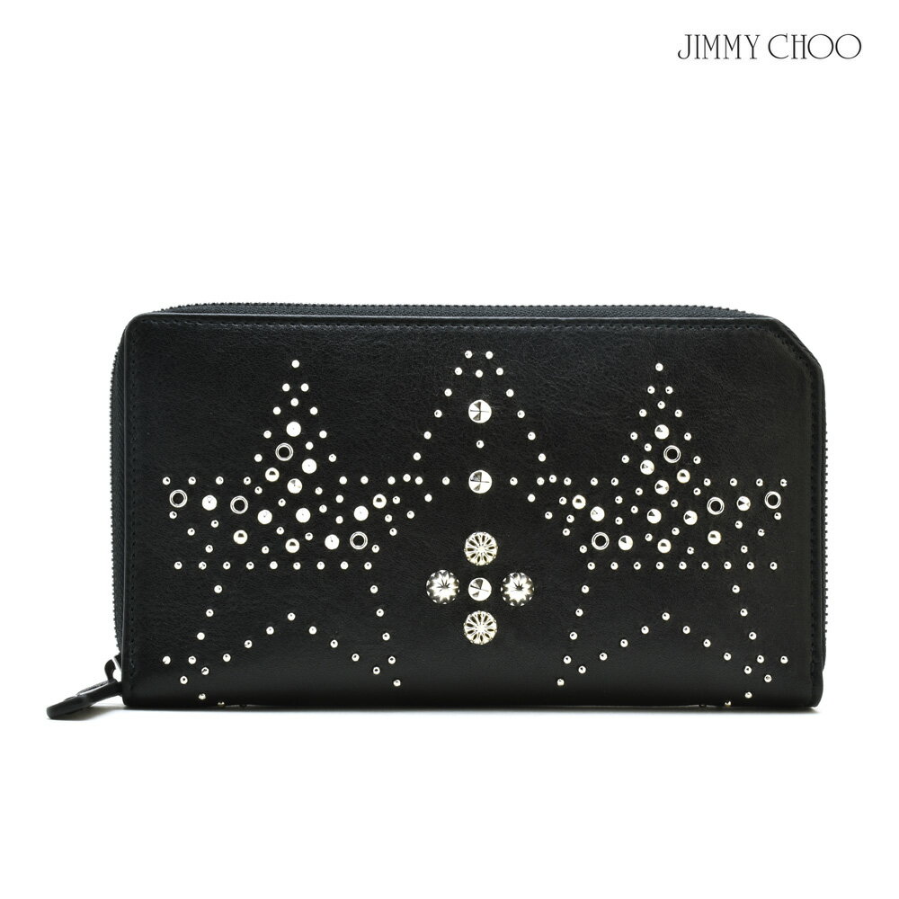 ジミーチュウ JIMMY CHOO CARNABY ESR/BLACK MIX カーナビー グラフィック スタースタッズ付き ラウンドファスナー長財布 ジップアラウンドウォレット ブラック 黒 メンズ【送料無料】