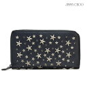 ジミーチュウ JIMMY CHOO CARNABY GRY/NAVY SLATE カーナビー ラウンドファスナー長財布 クリスタル スタースタッズ付き Navy X Slate グレイニー カーフレザー ジップアラウンド ウォレット ネイビー メンズ【送料無料】