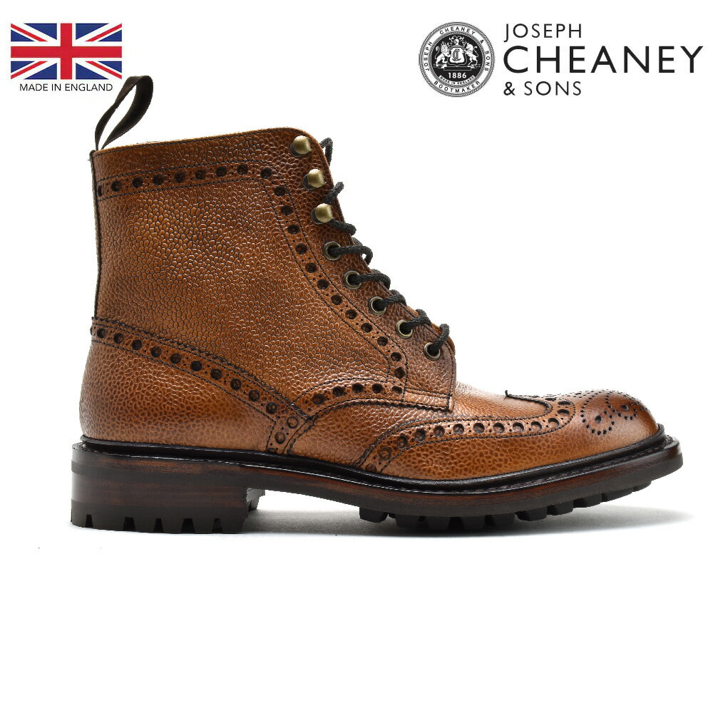 JOSEPH CHEANEY / ジョセフチーニー CHEANEY/チーニーは、グットイヤー・ウェルト・シューズの生産地として名高い英国ノーサンプトン州の郊外、デスバラーで1886年に設立されました。伝統的な英国グッドイヤー・ウェルト・シューズ界に、全く新しい感覚とトレンドを吹き込むメーカーとして、大きく注目を集めています。 【JOSEPH CHEANEY / ジョセフ チーニー】一覧はこちら 送料について ＜送料無料の場合＞北海道・一部離島沖縄 900円1200円 送料の詳細はこちらブランド JOSEPH CHEANEY / ジョセフチーニー 商品名 TWEED C/ツイードC カラー ALMOND ■素材/スペック アッパー：カーフレザー ソール：コマンドソール グッドイヤーウェルト製法 フィッティング:F 付属品：専用箱/保存袋 原産国：イギリス サイズ展開 UK6.5/25.0cm相当 UK7.0/25.5cm相当 UK7.5/26.0cm相当 UK8.0/26.5cm相当 UK8.5/27.0cm相当 UK9.0/27.5cm相当 UK9.5/28.0cm相当 サイズ感 やや大きめのお作りです。普段のスニーカーサイズより0.5cmサイズダウンをおすすめいたします。 *デザインや個人の足タイプで若干の違いはございます。あくまでも目安とお考え下さい。 *UKサイズ規格の商品のため、日本サイズ（cm）は目安でお考え下さい。 商品説明 チーニーにおけるカジュアルライン「カントリーコレクション」を代表する外羽根フルブローグブーツ「TWEED」。独特なサイズで構成されたパーフォレーションの装飾が無骨な中にも美しさを感じさせる。厚みのあるダブルソール仕様によって悪路もものともしないタフさが魅力です。 ご注意点 下記のような場合による、交換は致しかねますのでご了承ください。 ご理解いただきご購入お願い致します。 ・商品の写真やご覧になる画面によって商品の質感や色がことなる場合がございます。 ・商品箱が輸送上の都合等によりキズや潰れなどが生じている場合がございます。 ・商品の中には接着剤の付着、キズ、シワ、ゆがみなどが多少ございます。 このような理由の場合、往復の送料はお客様負担とさせていただきますので予めご了承くださいませ。 ▼注意▼ 当商品は【並行輸入品（海外正規品）】となります。製品の制作工程上でのオイルシミによります色ムラやボンド接着跡、縫製の際の"シワ"や"キズ"等がある場合もございますが、これらは不良品ではなく、製造上やむを得ないものとなります。 着用に支障の無い傷や輸入による箱のつぶれ、多少の汚れもご了承下さいませ。これは当商品の風合いの範囲内ですので完璧な商品をお求めの方には不向きな商品です。 ※サイズに不安のあるお客様は、メールにて事前にお問い合わせ下さい。 ※商品販売価格は予告無く変動します。